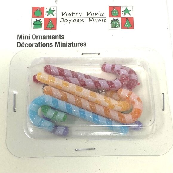 Michaels 7 Pc Merry Mini Ornaments Tree Decor Frosted Sugar Candy Canes - Picture 5 of 5